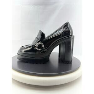 Gianni Bini Maxxwell Womens Sz 7.5M Black Patent Leather Platform Shoes Loafers